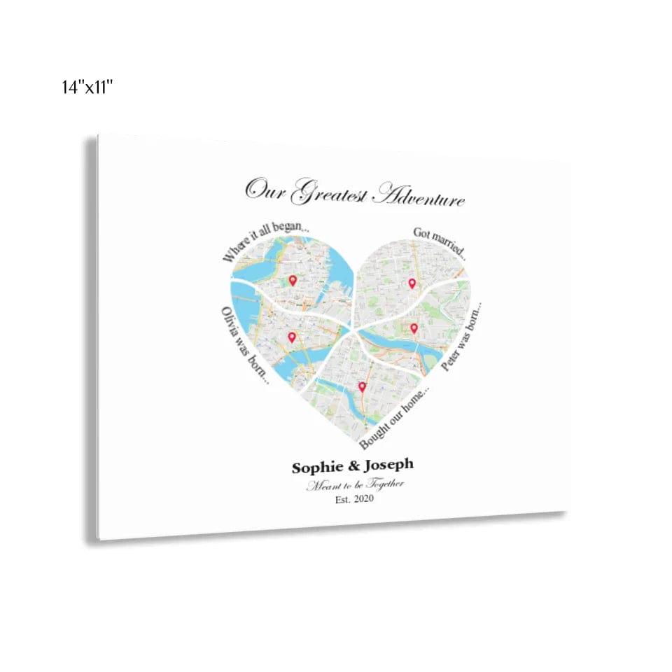 Custom Heart Shaped Five Location Map - ARTFULANE