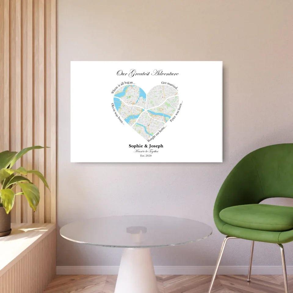 Custom Heart Shaped Five Location Map - ARTFULANE