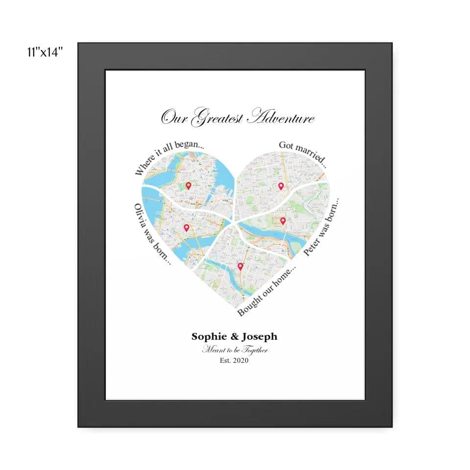 Custom Heart Shaped Five Location Map - ARTFULANE