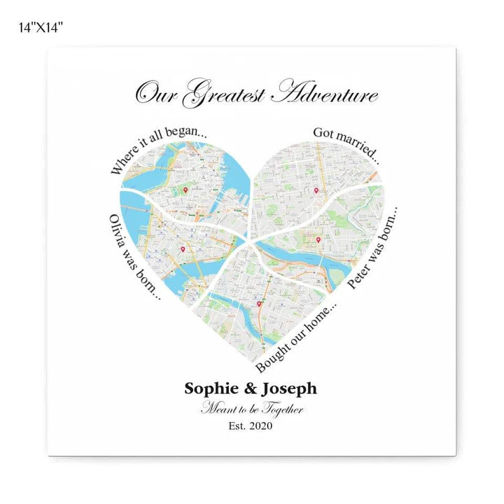 Custom Heart Shaped Five Location Map - ARTFULANE