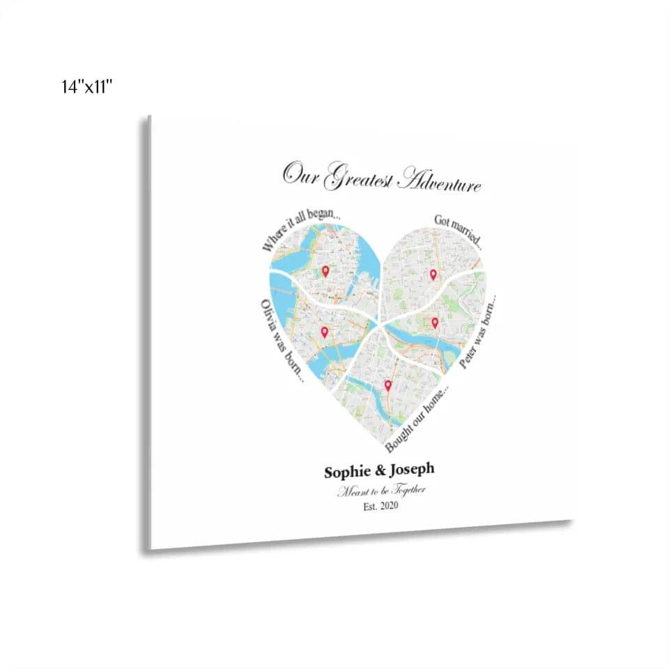 Custom Heart Shaped Five Location Map - ARTFULANE