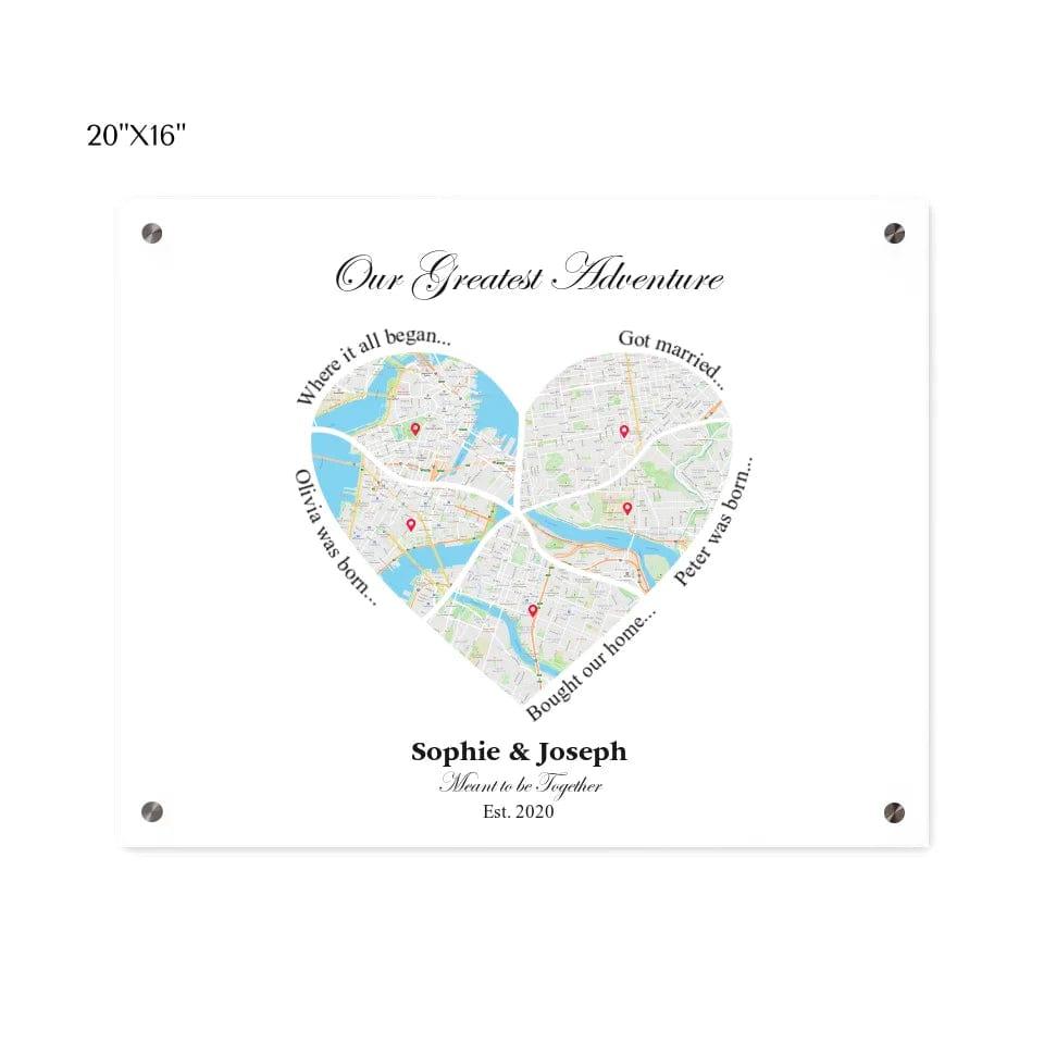 Custom Heart Shaped Five Location Map - ARTFULANE