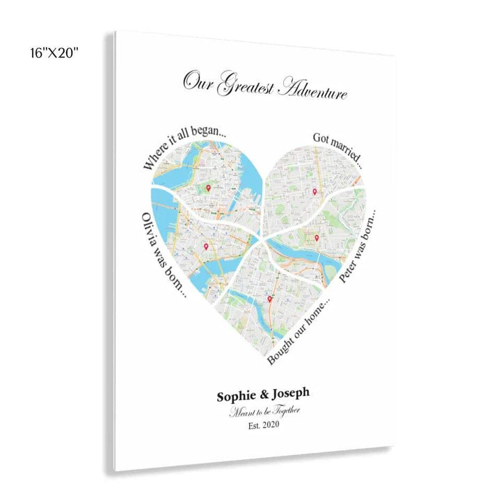 Custom Heart Shaped Five Location Map - ARTFULANE