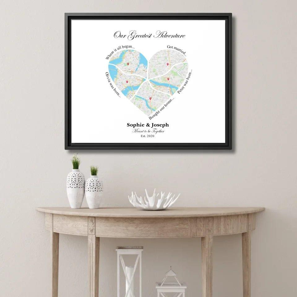 Custom Heart Shaped Five Location Map - ARTFULANE