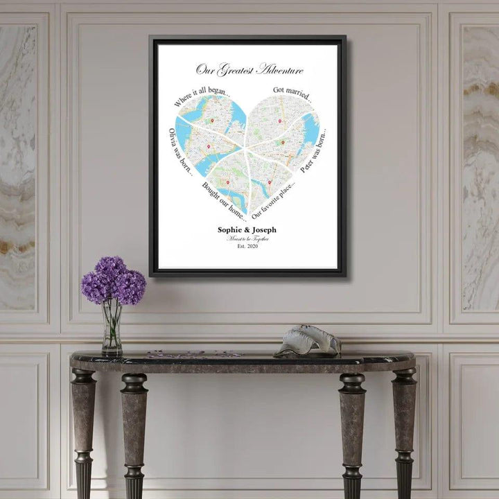 Custom Heart Shaped Six Location Map - ARTFULANE