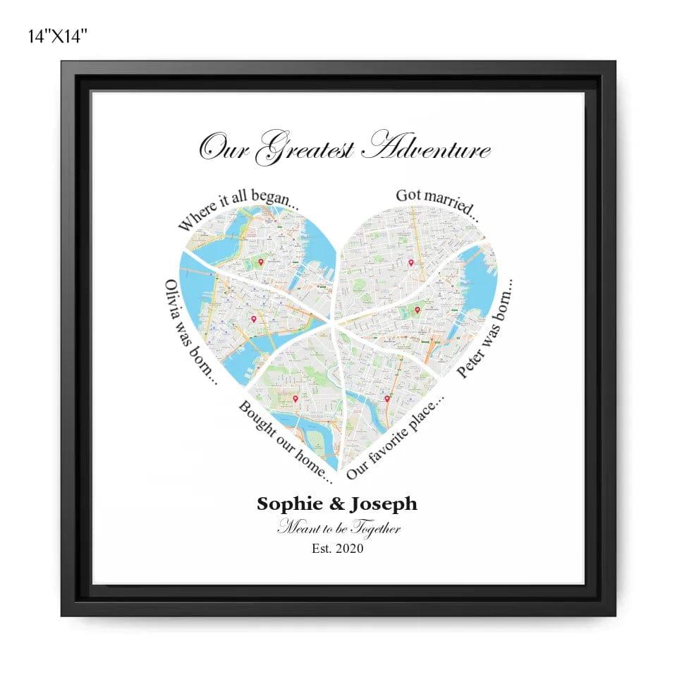 Custom Heart Shaped Six Location Map - ARTFULANE