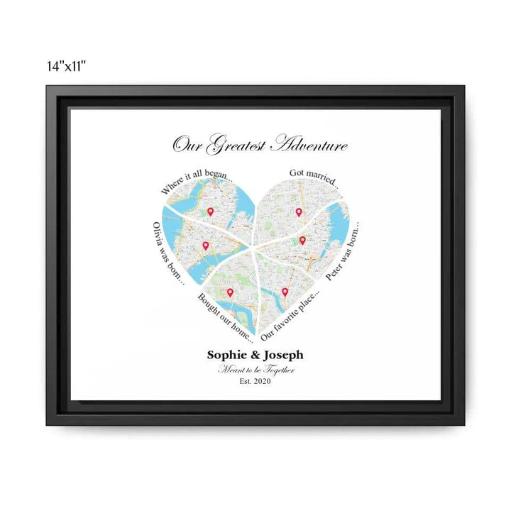 Custom Heart Shaped Six Location Map - ARTFULANE