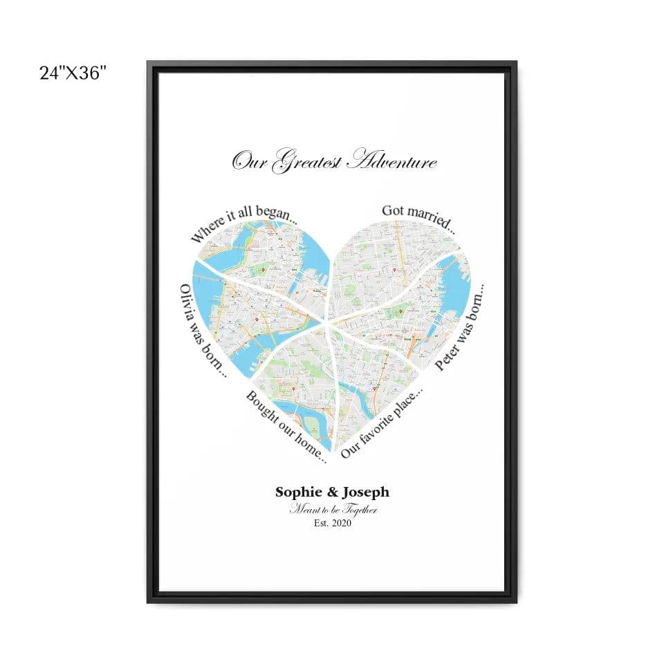 Custom Heart Shaped Six Location Map - ARTFULANE