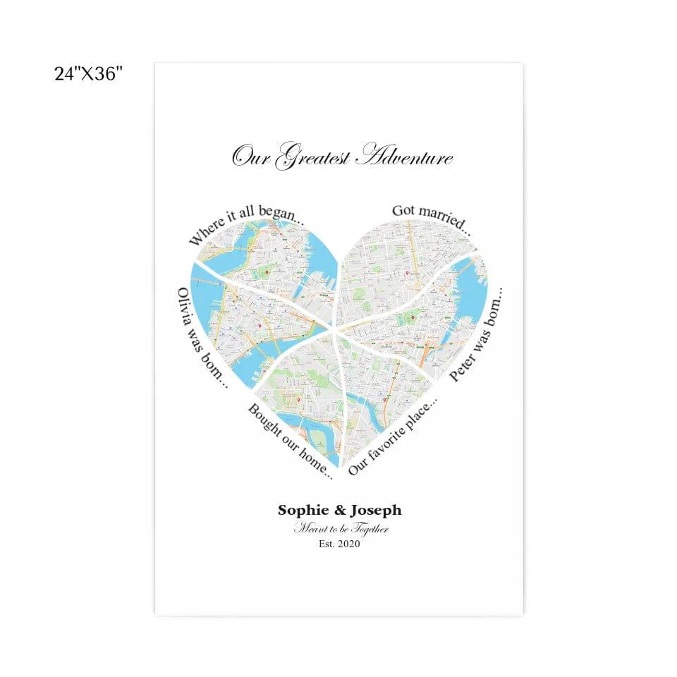 Custom Heart Shaped Six Location Map - ARTFULANE