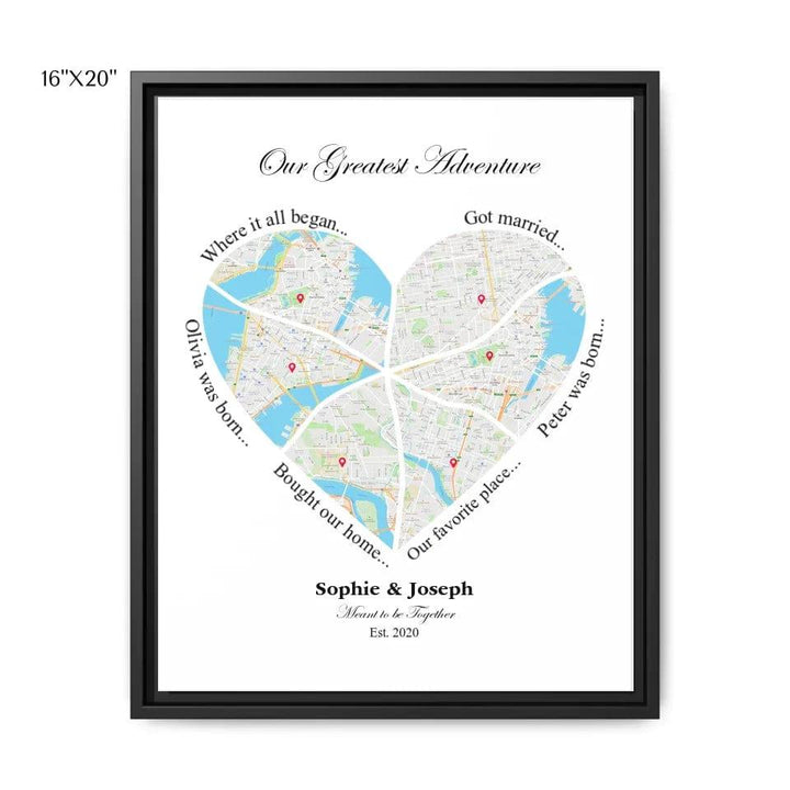 Custom Heart Shaped Six Location Map - ARTFULANE