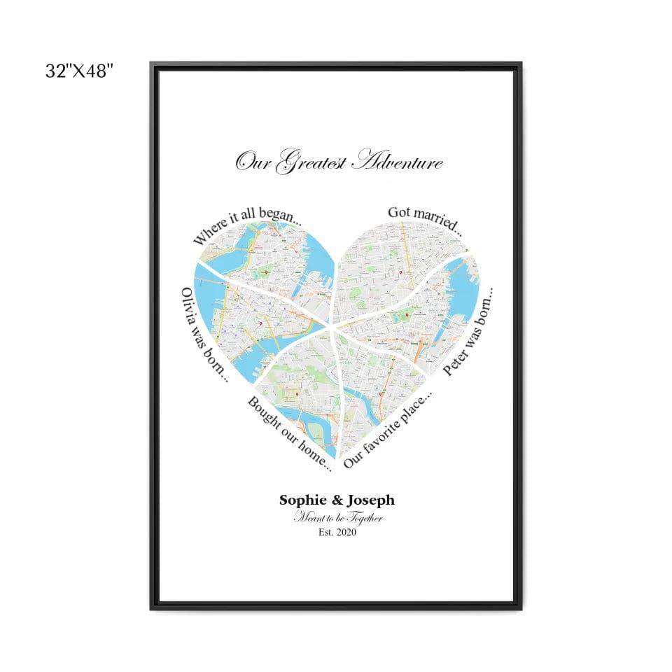 Custom Heart Shaped Six Location Map - ARTFULANE