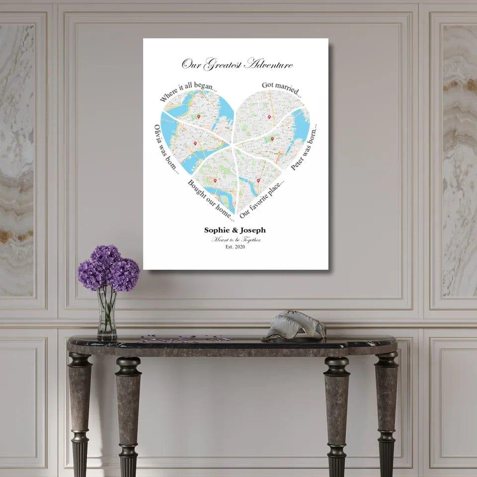 Custom Heart Shaped Six Location Map - ARTFULANE