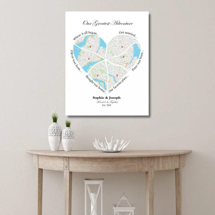 Custom Heart Shaped Six Location Map - ARTFULANE