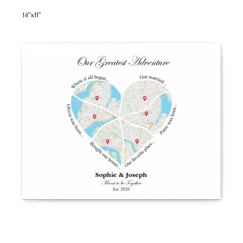 Custom Heart Shaped Six Location Map - ARTFULANE