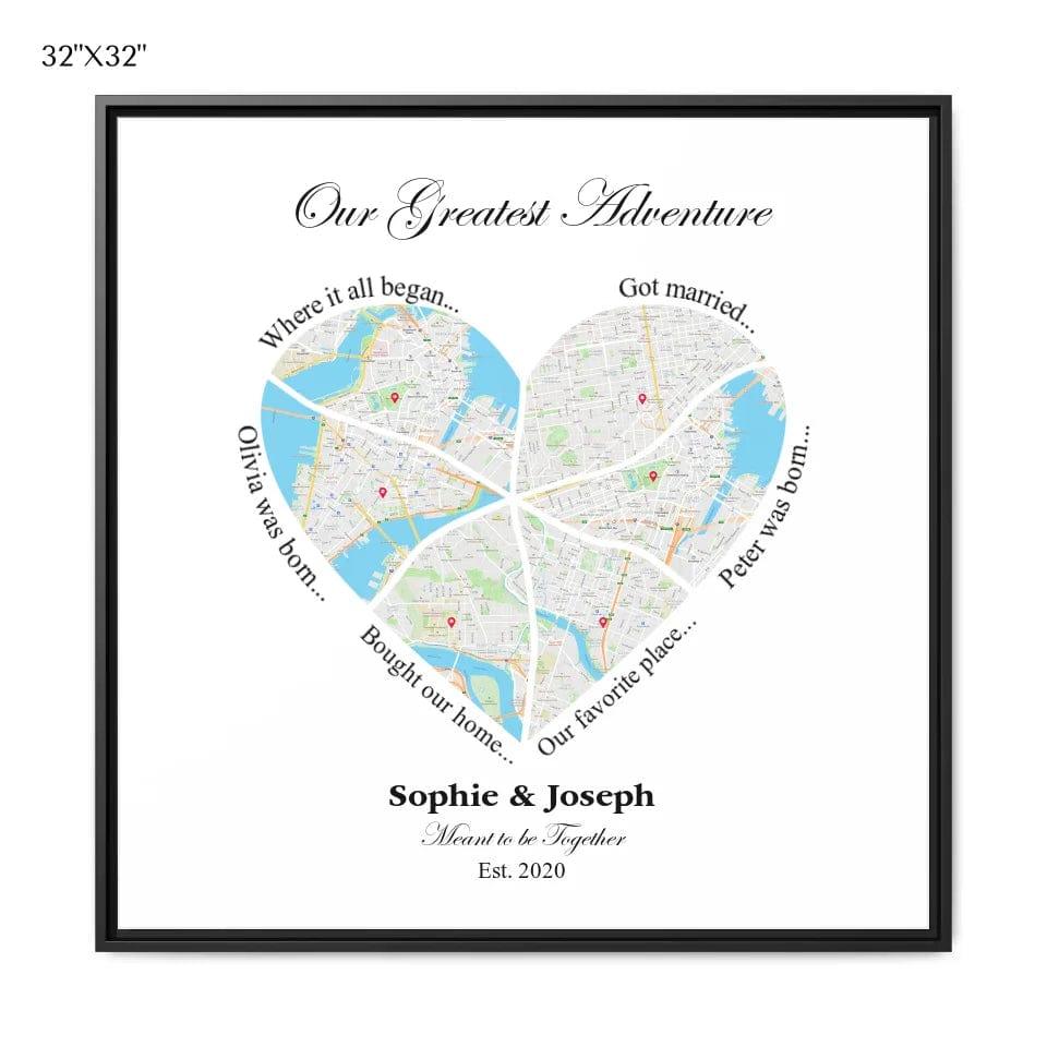 Custom Heart Shaped Six Location Map - ARTFULANE