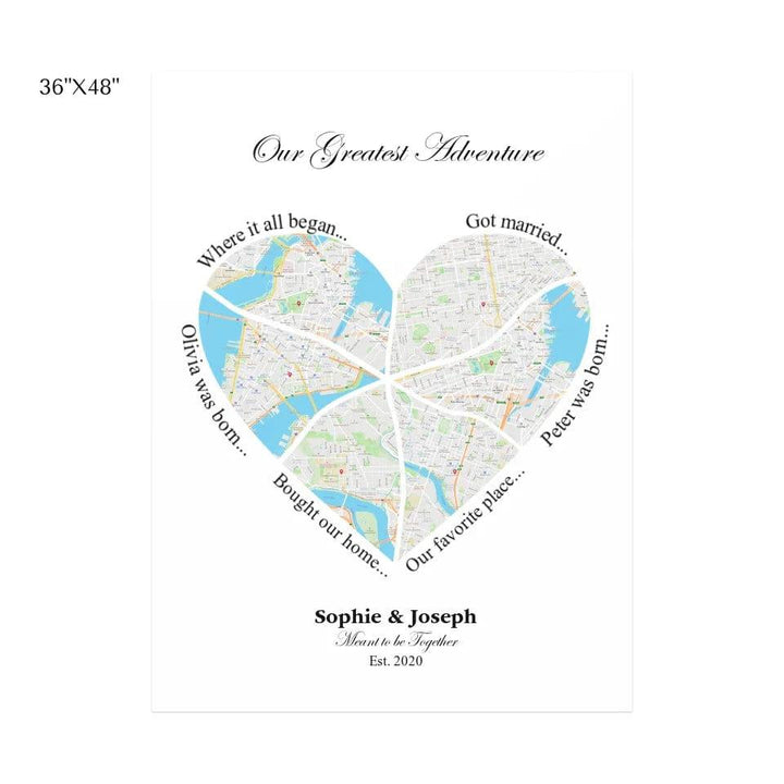 Custom Heart Shaped Six Location Map - ARTFULANE