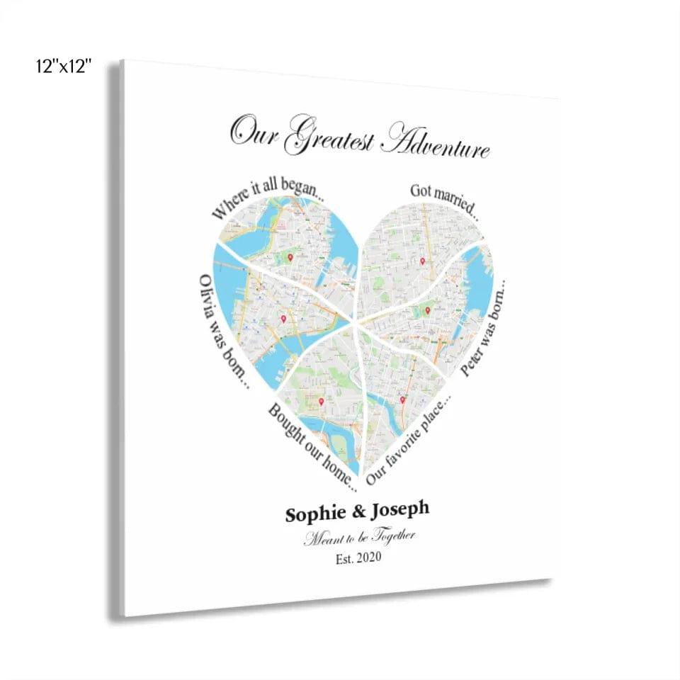 Custom Heart Shaped Six Location Map - ARTFULANE