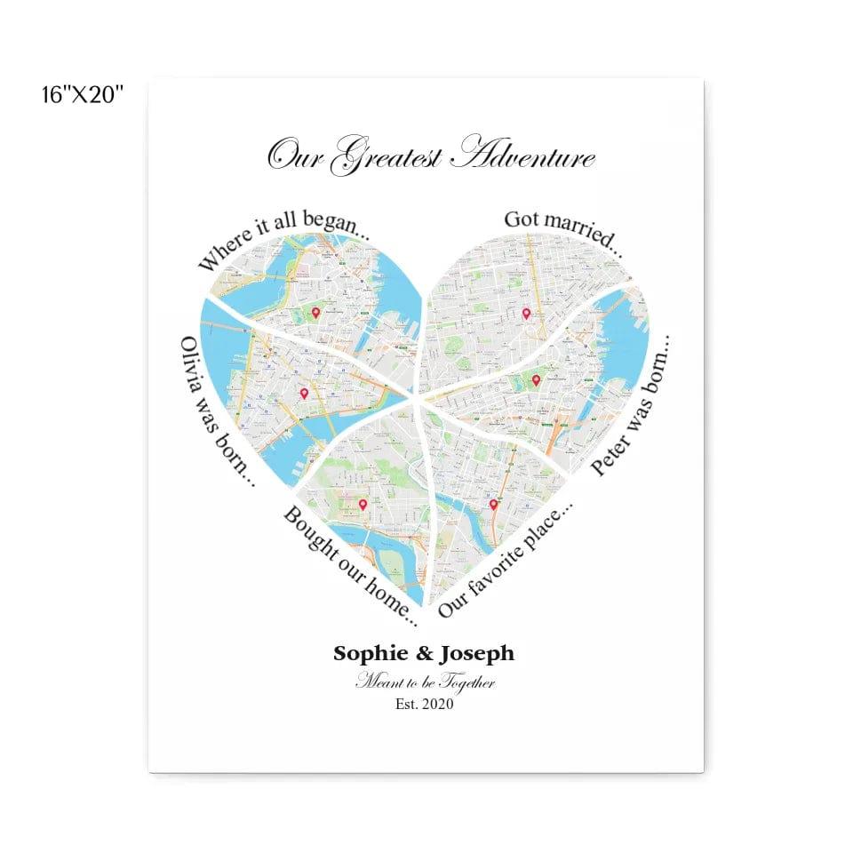 Custom Heart Shaped Six Location Map - ARTFULANE