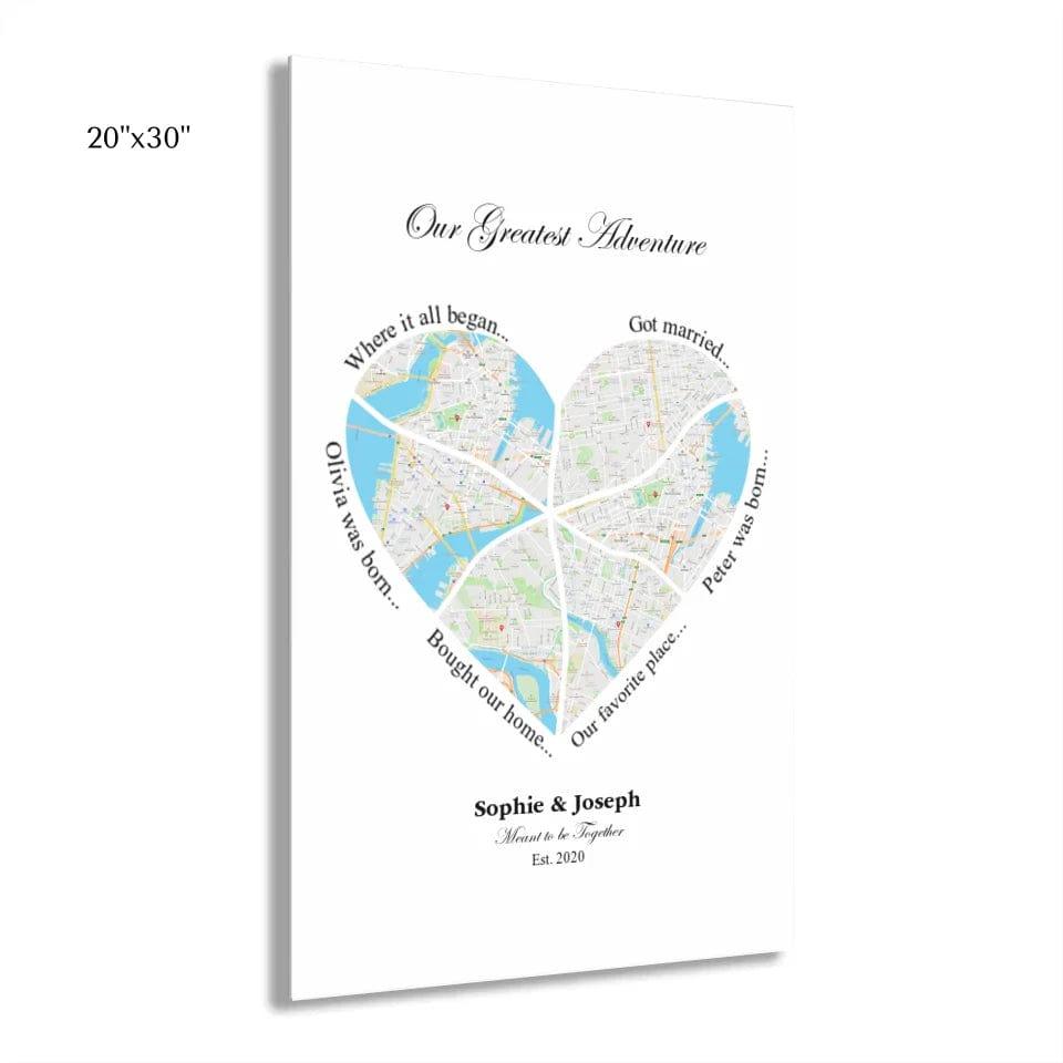 Custom Heart Shaped Six Location Map - ARTFULANE