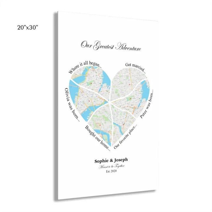 Custom Heart Shaped Six Location Map - ARTFULANE