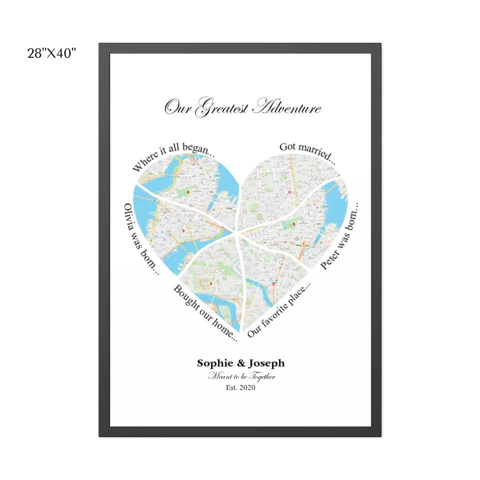 Custom Heart Shaped Six Location Map - ARTFULANE