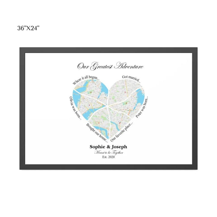 Custom Heart Shaped Six Location Map - ARTFULANE