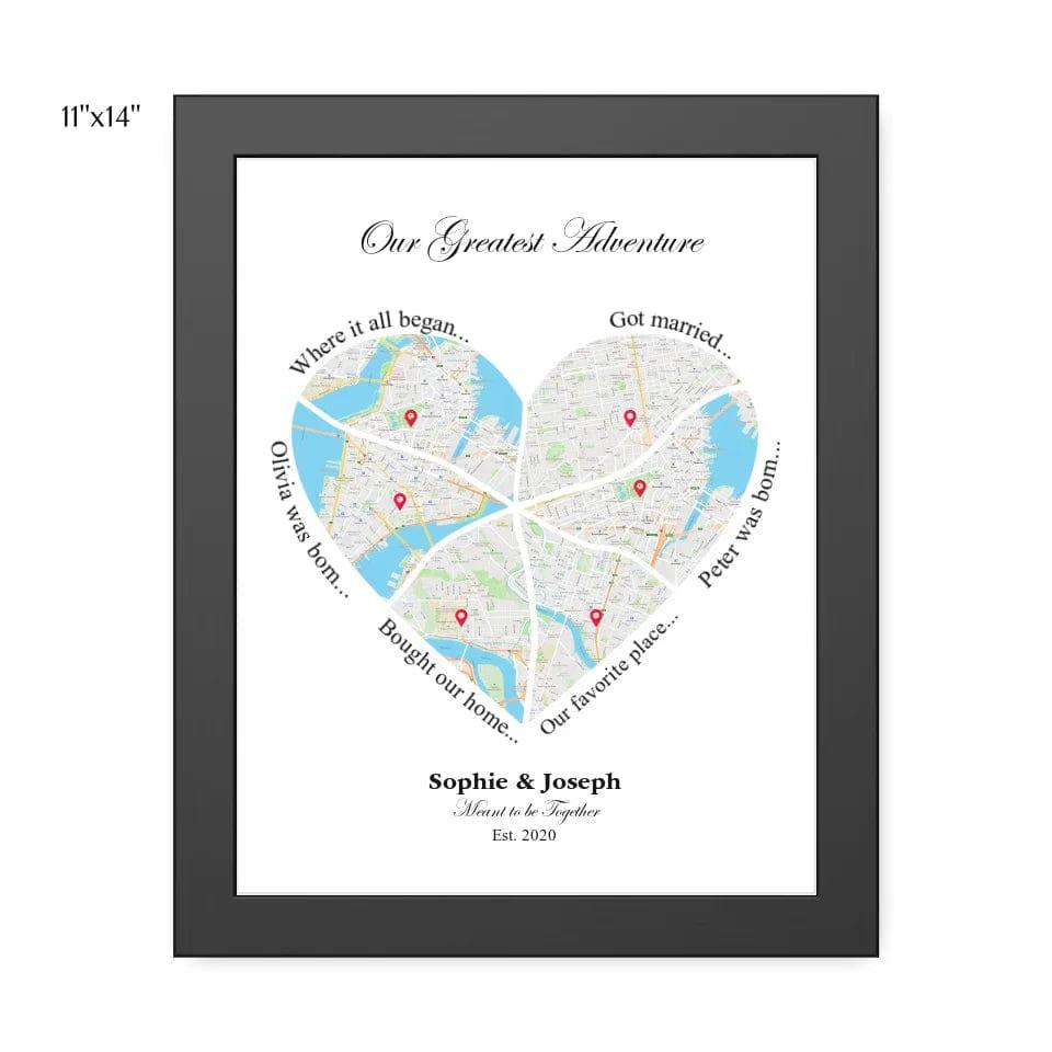 Custom Heart Shaped Six Location Map - ARTFULANE