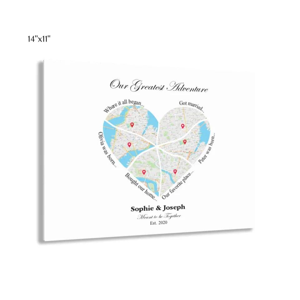 Custom Heart Shaped Six Location Map - ARTFULANE