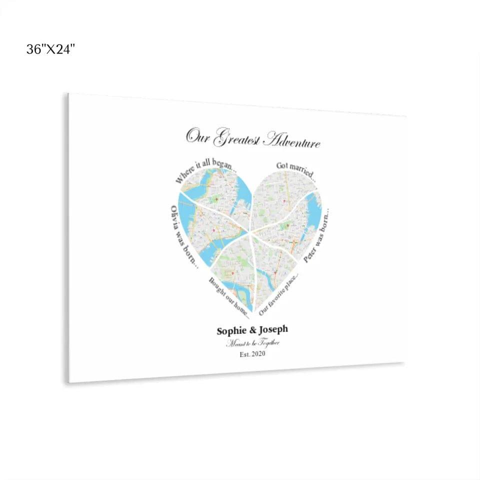 Custom Heart Shaped Six Location Map - ARTFULANE