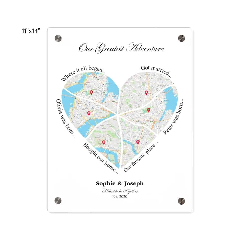 Custom Heart Shaped Six Location Map - ARTFULANE