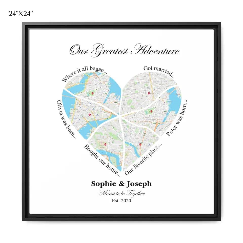 Custom Heart Shaped Six Location Map - ARTFULANE