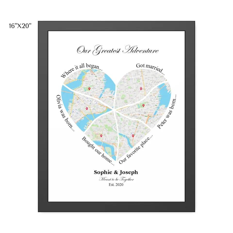 Custom Heart Shaped Six Location Map - ARTFULANE