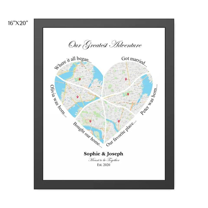 Custom Heart Shaped Six Location Map - ARTFULANE