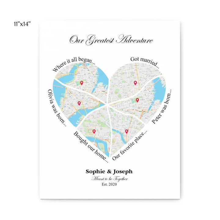 Custom Heart Shaped Six Location Map - ARTFULANE