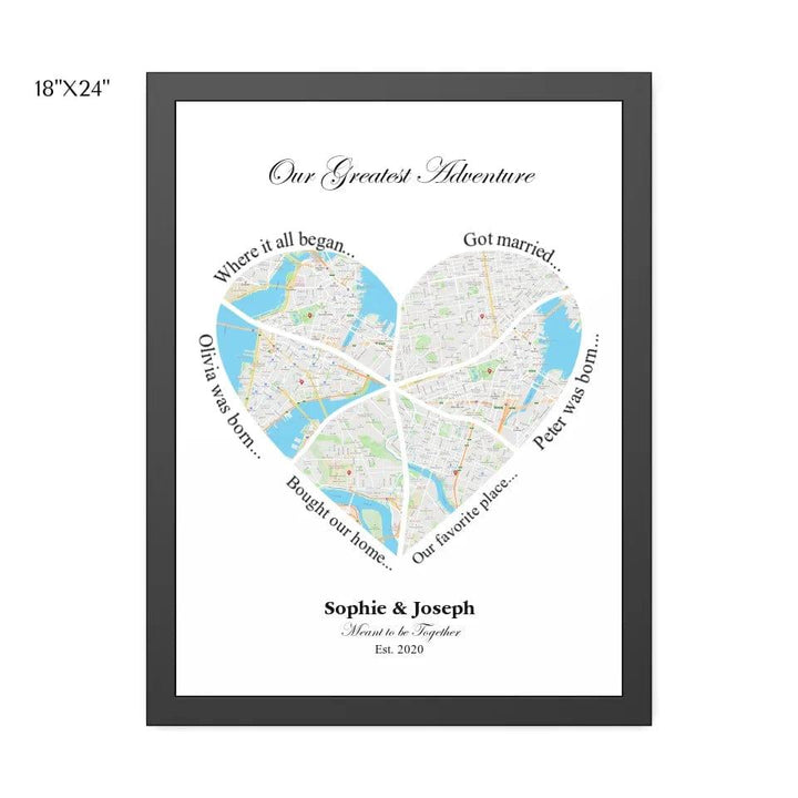 Custom Heart Shaped Six Location Map - ARTFULANE