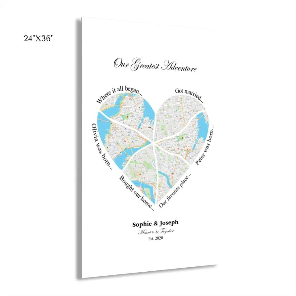 Custom Heart Shaped Six Location Map - ARTFULANE