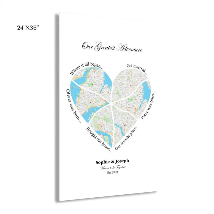 Custom Heart Shaped Six Location Map - ARTFULANE