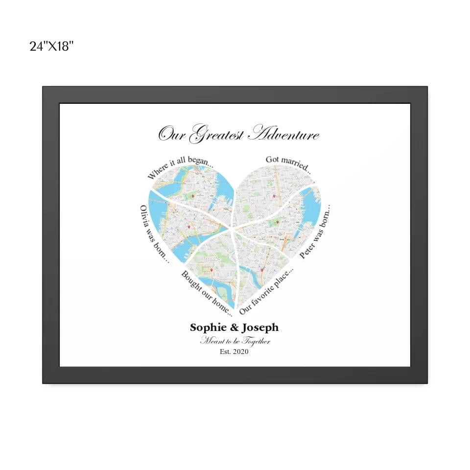 Custom Heart Shaped Six Location Map - ARTFULANE