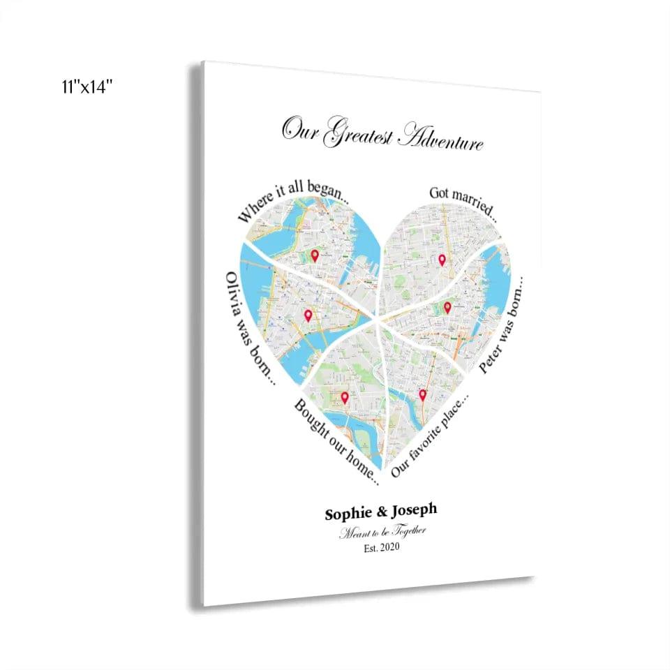 Custom Heart Shaped Six Location Map - ARTFULANE