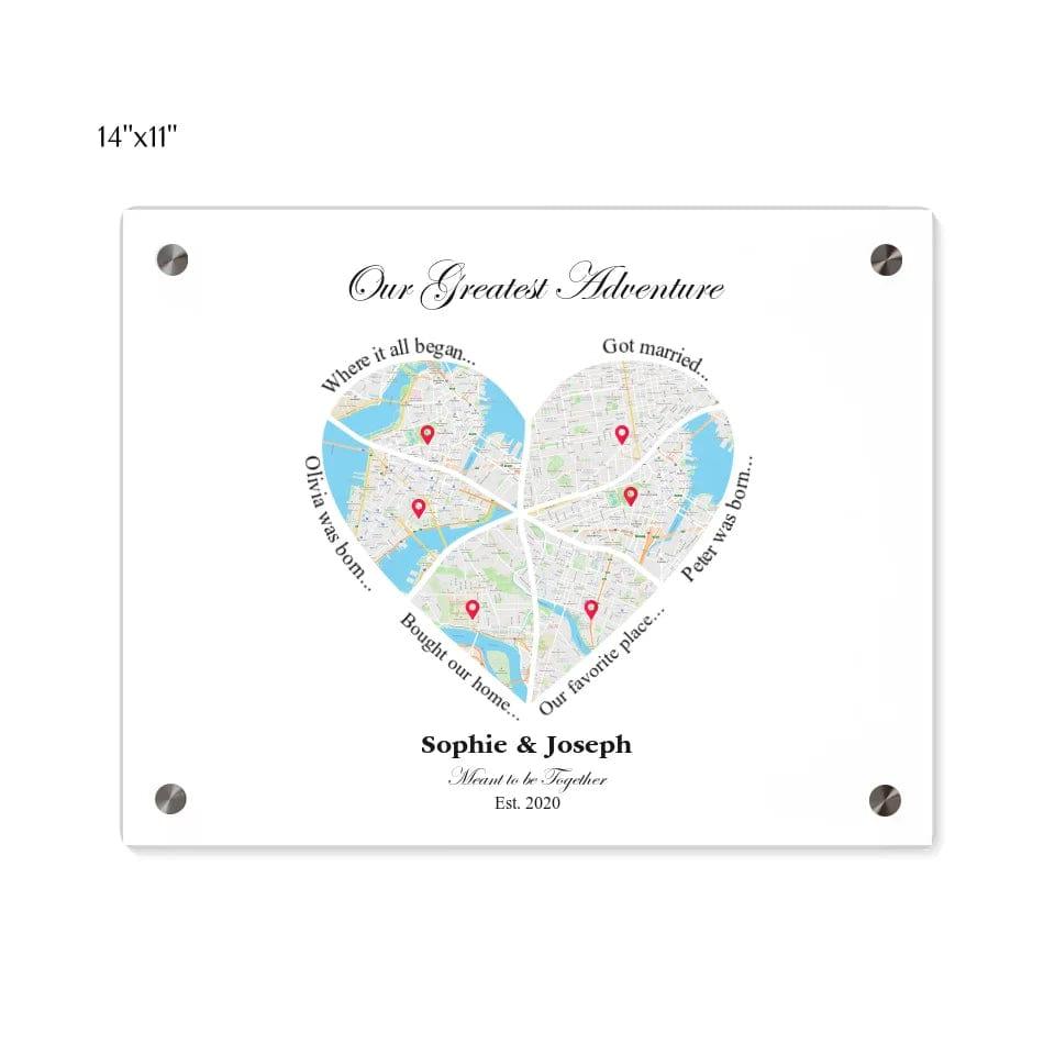 Custom Heart Shaped Six Location Map - ARTFULANE