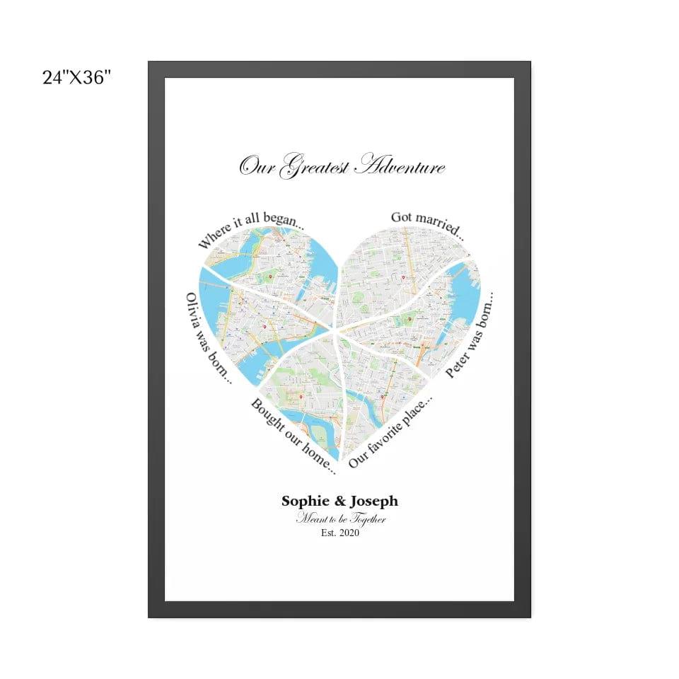 Custom Heart Shaped Six Location Map - ARTFULANE