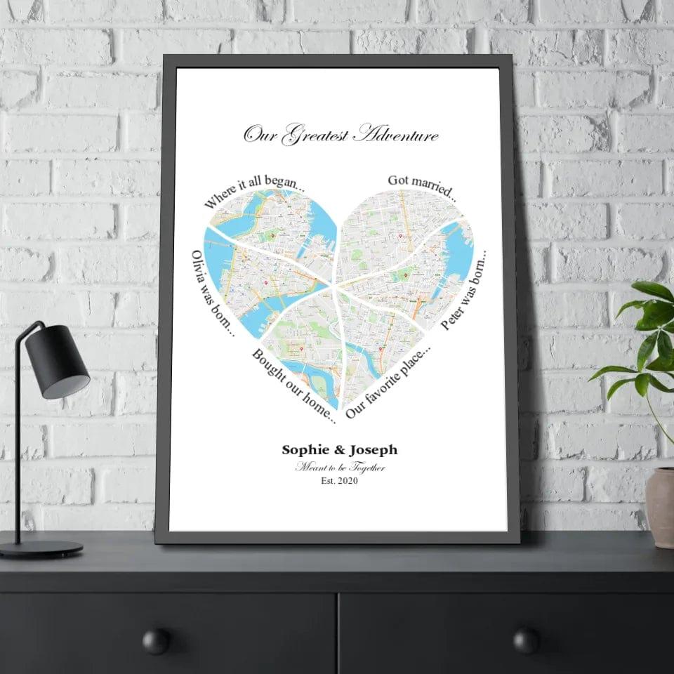 Custom Heart Shaped Six Location Map - ARTFULANE