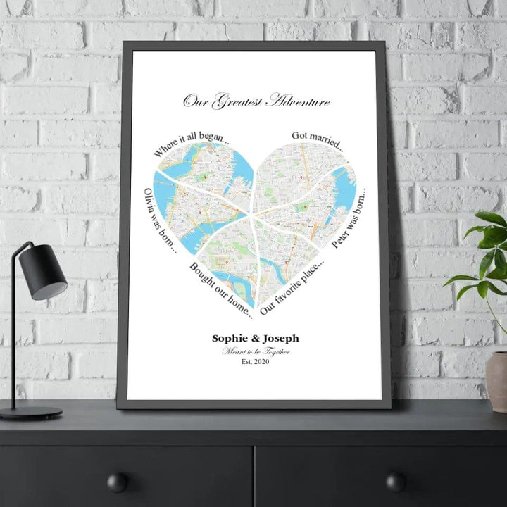 Custom Heart Shaped Six Location Map - ARTFULANE