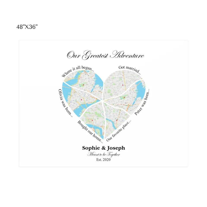 Custom Heart Shaped Six Location Map - ARTFULANE