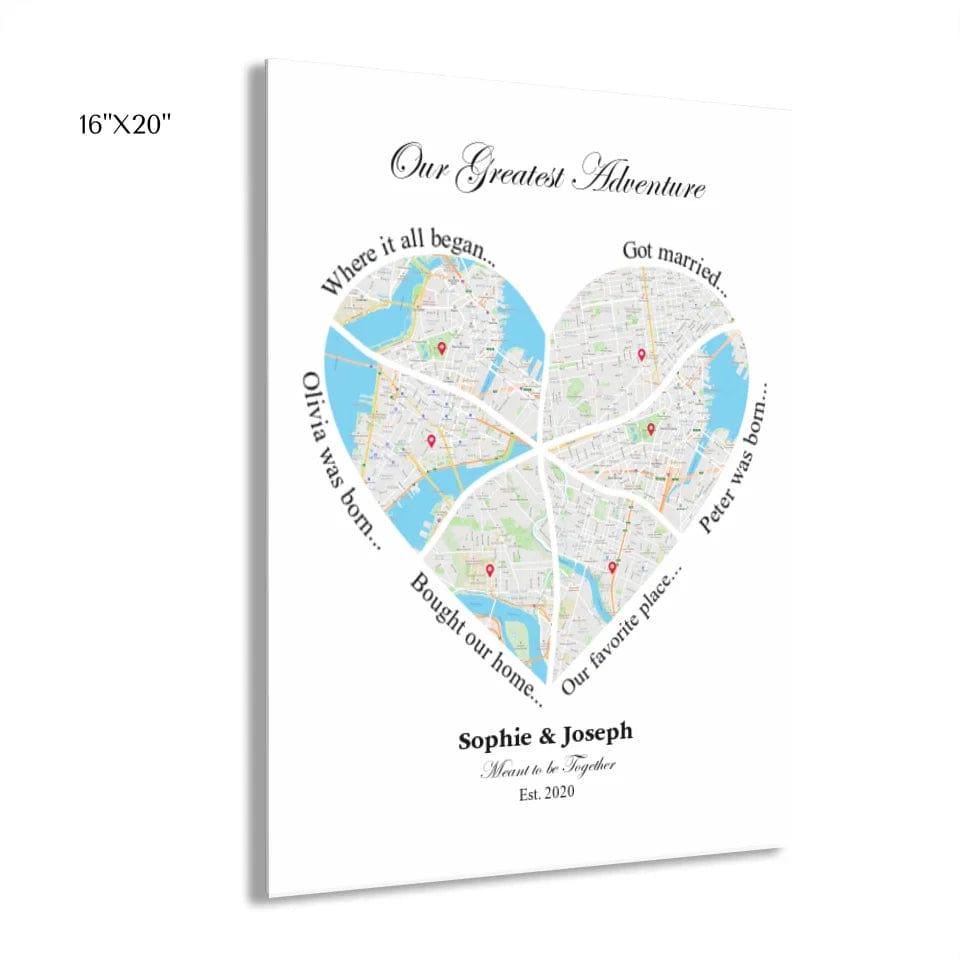 Custom Heart Shaped Six Location Map - ARTFULANE