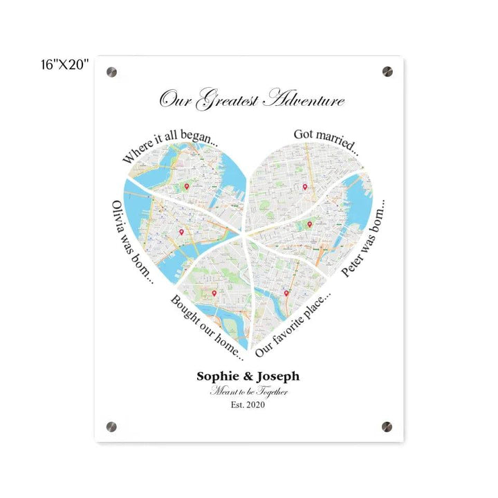 Custom Heart Shaped Six Location Map - ARTFULANE