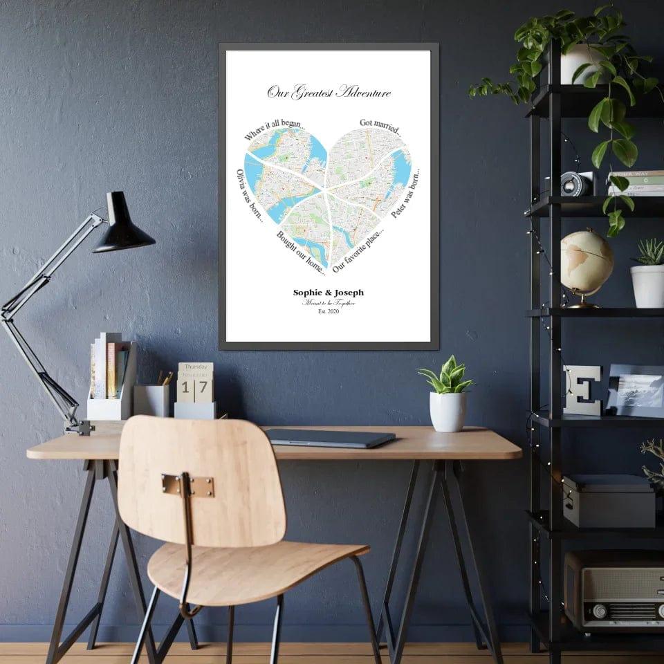 Custom Heart Shaped Six Location Map - ARTFULANE