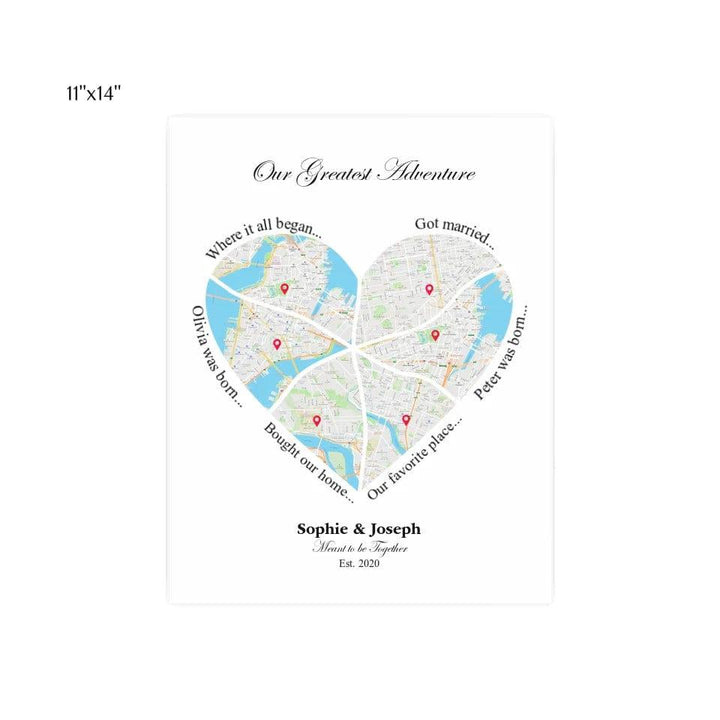 Custom Heart Shaped Six Location Map - ARTFULANE