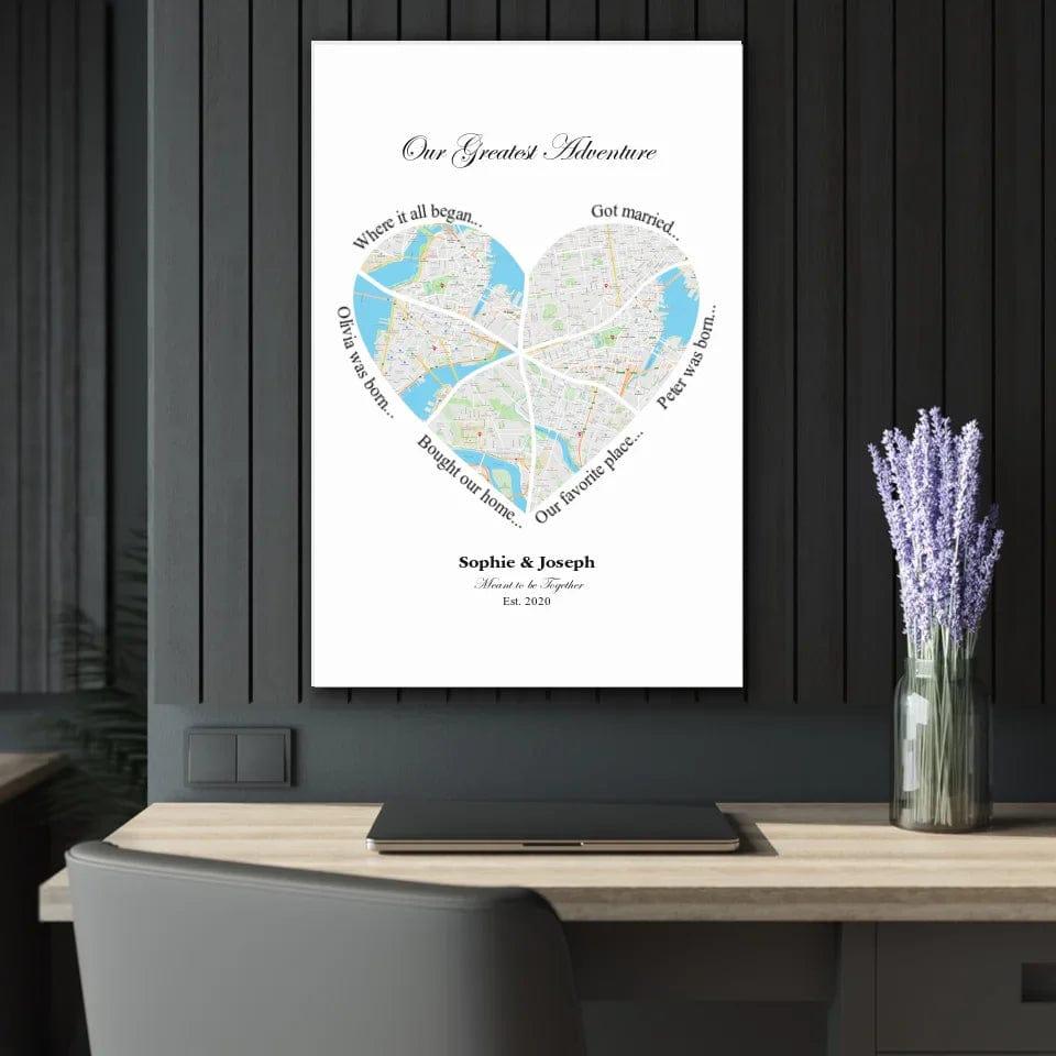 Custom Heart Shaped Six Location Map - ARTFULANE