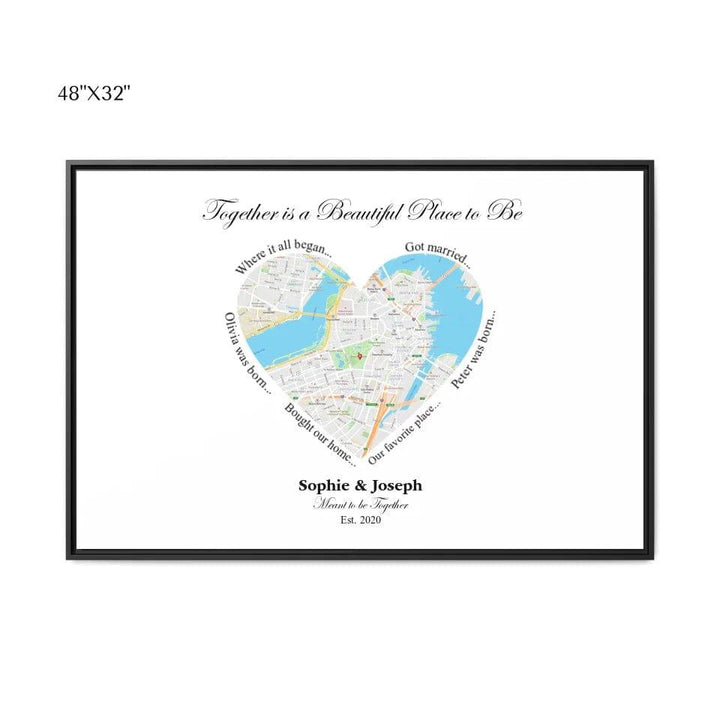 Custom Heart Shaped Single Location Map - ARTFULANE